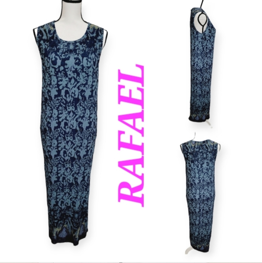 RAFAEL Maxi Blue damask print sleeveless Long dress